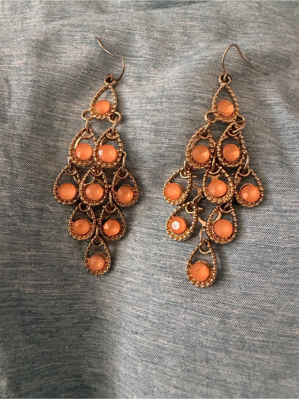 Boho Teardrop Dangle Earrings in Coral Orange